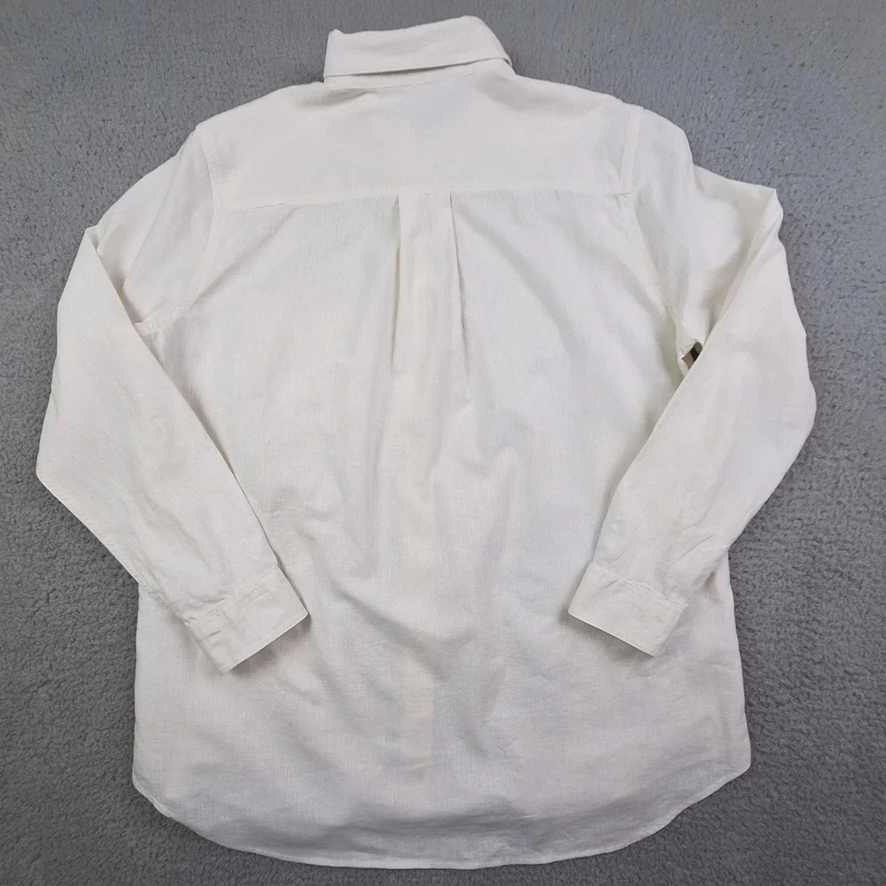 Eddie Bauer Shirt Womens Large Off White Linen Blend‎ Button Up Long Sleeve 0316